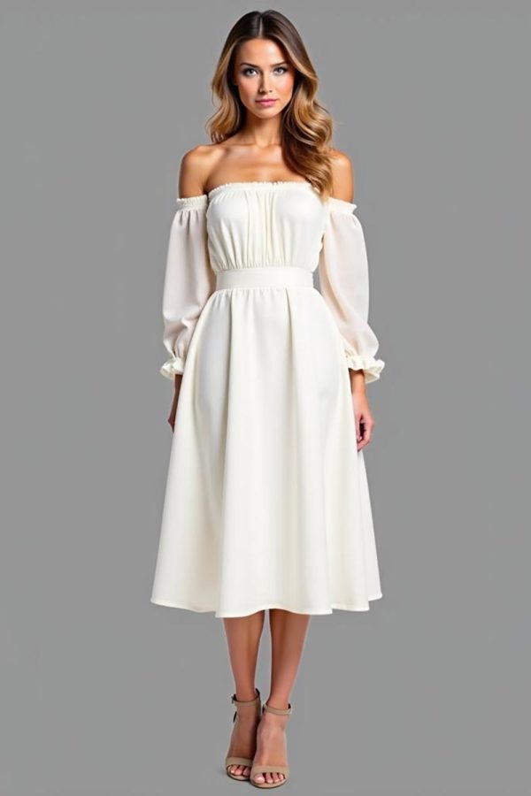 Witte A-lijn Off The Shoulder afstudeerjurk Online-Schn?ppchen