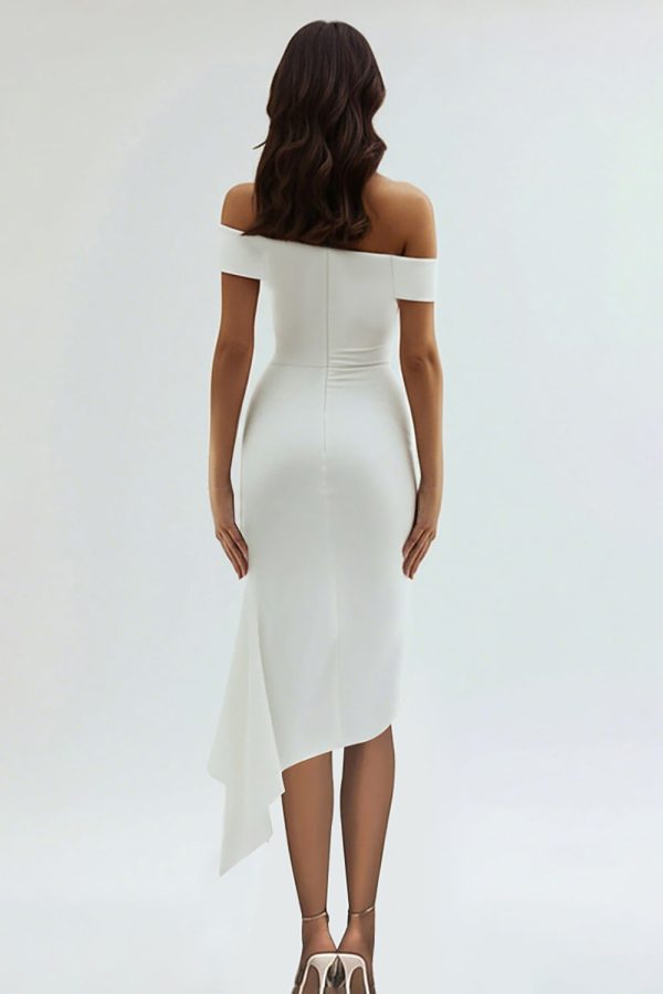Off The Shoulder Schede Satijn Thee Lengte Witte Afstuderen Jurk Online-Schn?ppchen – Bild 2