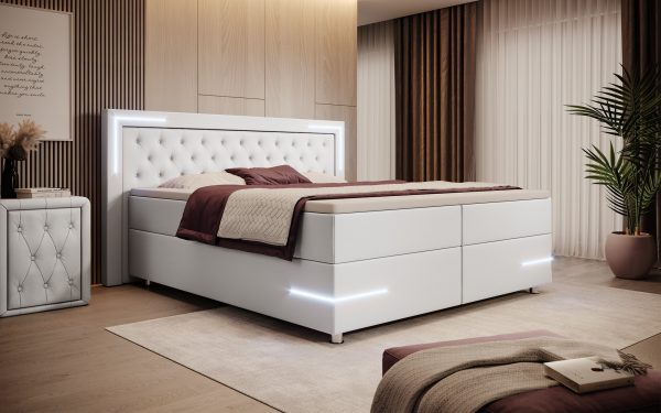 Lit boxspring Verona avec éclairages LED et coffres de rangement (cuir 4 coloris) Rabatt – Bild 4