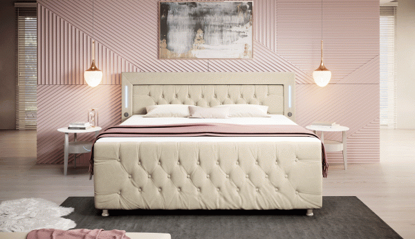 Lit boxspring Paradis 7 coloris avec ports USB, éclairages LED et pieds chromés Rabatt – Bild 5