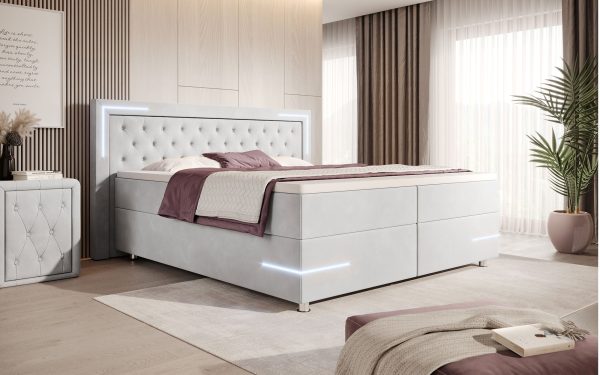 Lit boxspring Carlotta en velours avec éclairages LED, rangements et pieds chromés - 7 coloris Im Angebot – Bild 4