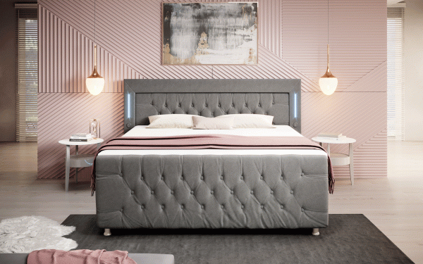 Lit boxspring Paradis 7 coloris avec ports USB, éclairages LED et pieds chromés Rabatt – Bild 2