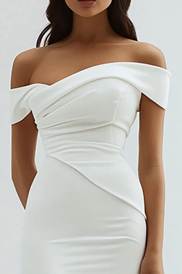 Off The Shoulder Schede Satijn Thee Lengte Witte Afstuderen Jurk Online-Schn?ppchen – Bild 3