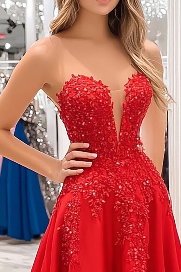 Prinses Red Sweetheart satijnen galajurk met appliques Jetzt online – Bild 2
