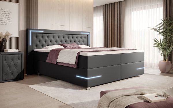 Lit boxspring Verona avec éclairages LED et coffres de rangement (cuir 4 coloris) Rabatt