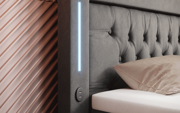 Lit boxspring Paradis 7 coloris avec ports USB, éclairages LED et pieds chromés Rabatt – Bild 3