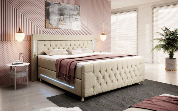 Lit boxspring Paradis 7 coloris avec ports USB, éclairages LED et pieds chromés Rabatt – Bild 4