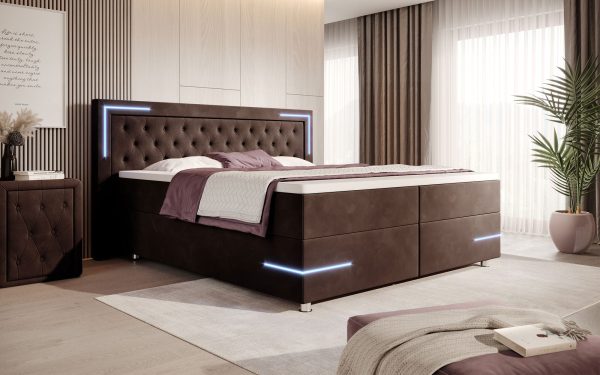 Lit boxspring Carlotta en velours avec éclairages LED, rangements et pieds chromés - 7 coloris Im Angebot – Bild 5