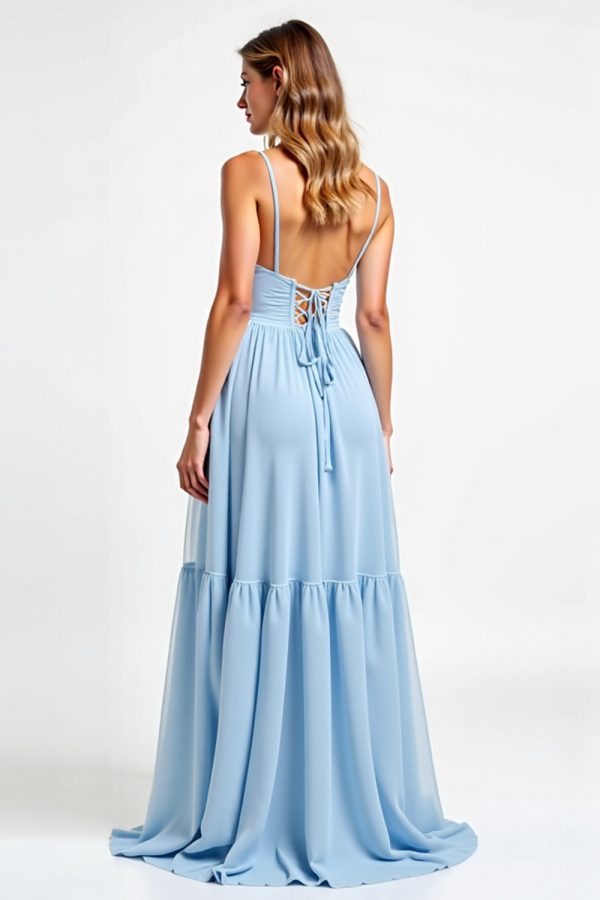 A Line Spaghetti Bandjes Chiffon Sky Blue bruidsmeisje jurk Online-Verkauf – Bild 2