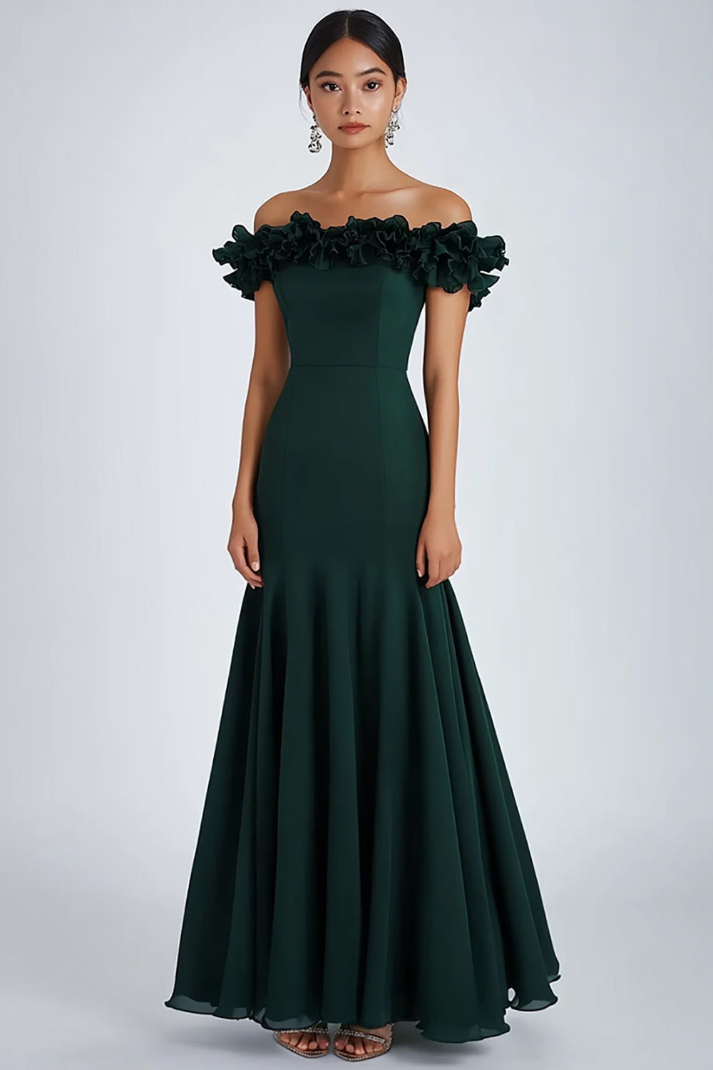 Donkergroene Off The Shoulder Ruches Ruched Formele Jurk Verkauf