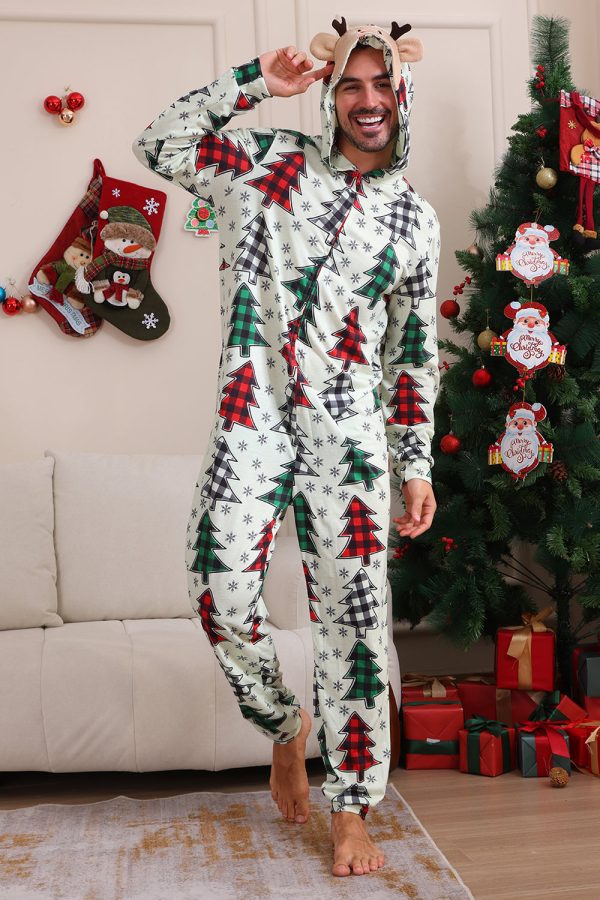Familie Kerst Pyjama s Ouder-kind Kleding Leuke Kerstboom Capuchon Jumpsuit Kerstmis Familie Set Zu verkaufen – Bild 4