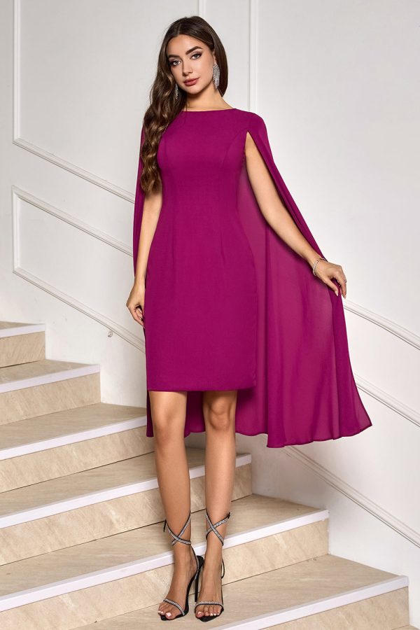 Grape Bodycon Midi Cocktail Party Jurk Met Kaapmouwen Online-Verkauf – Bild 4
