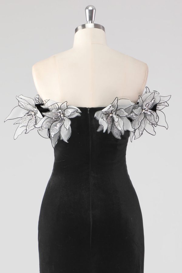 Zwarte zeemeermin strapless geplooide formele jurk met 3D bloemen Online-Schn?ppchen – Bild 5