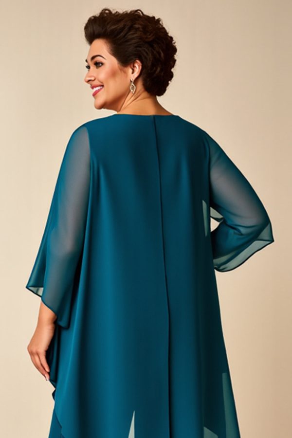 Chiffon Pauw Ronde Hals Plus Size Moeder Van Bruid Broekpakken Mode – Bild 5