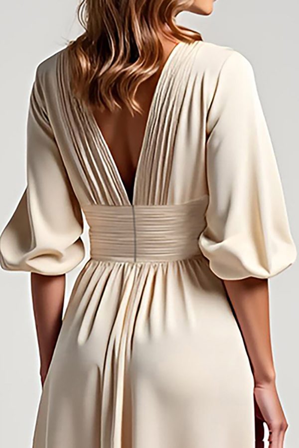 A Line Champagne Chiffon Halve Mouwen V-hals Moeder van de Bruid Jurk Mode – Bild 4