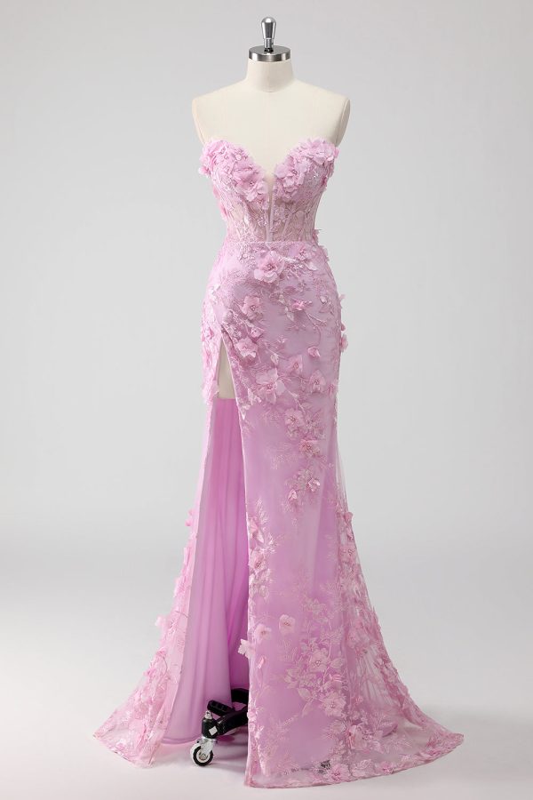 Lila Strapless Coset stoffen zeemeermin lange galajurk met split Schn?ppchen