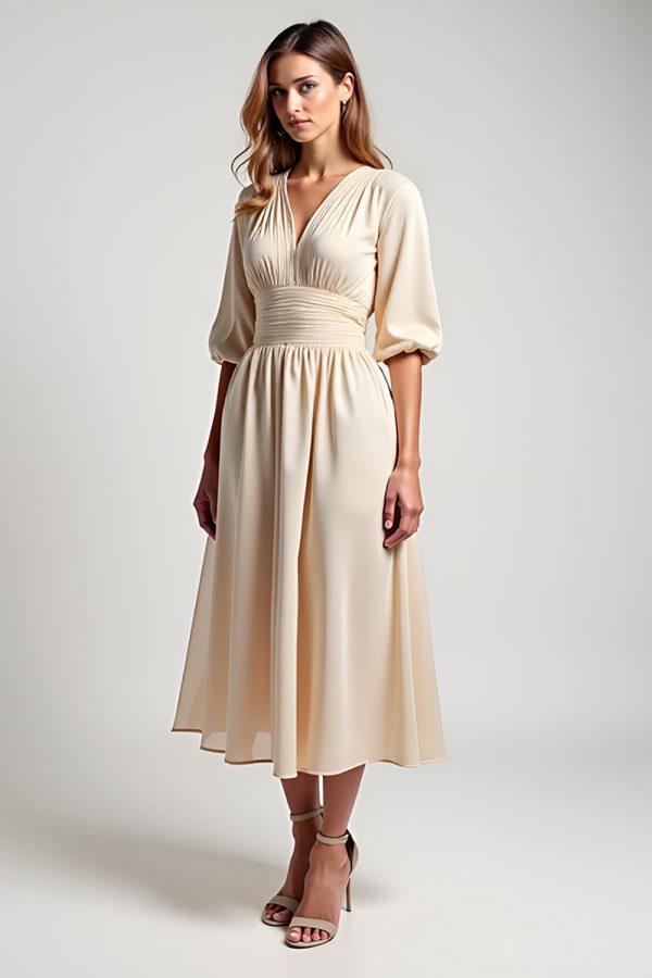 A Line Champagne Chiffon Halve Mouwen V-hals Moeder van de Bruid Jurk Mode