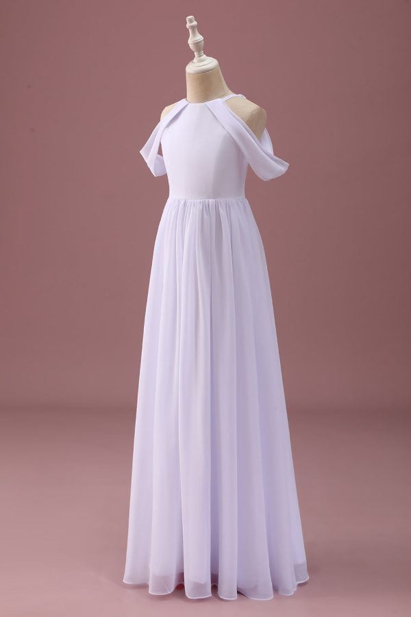 Witte een lijn van de schouder chiffon ruches Junior bruidsmeisje jurk Im Angebot – Bild 3