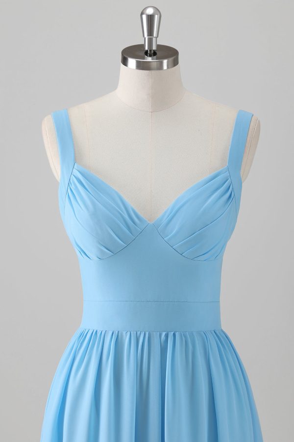 Blauwe A-lijn V-hals gelaagde chiffon lange bruidsmeisjesjurk Online-Verkauf – Bild 4