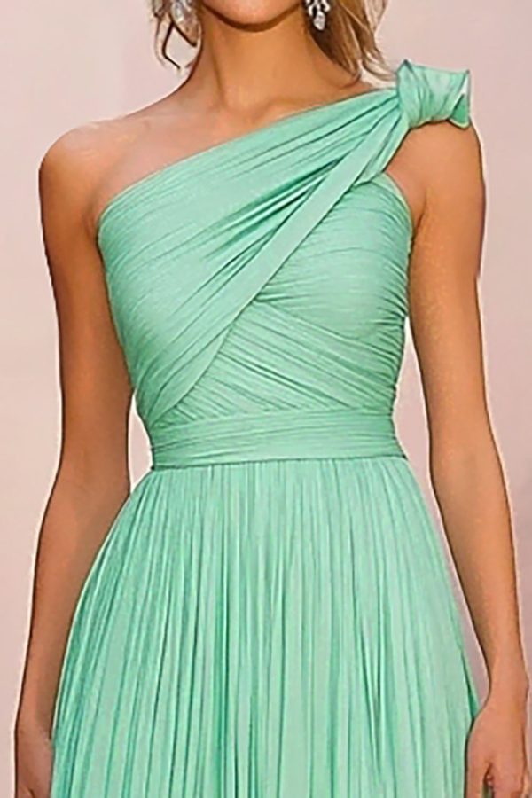 A Line One Shoulder Mint Lange Galajurk met Ruches Schn?ppchen – Bild 2