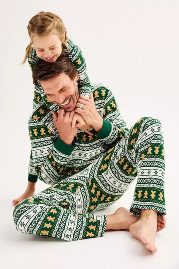Kerstmis Losse Familie Bijpassende Groene Sneeuwvlok Peperkoek Man Patroon Pyjama Set Schn?ppchen – Bild 3