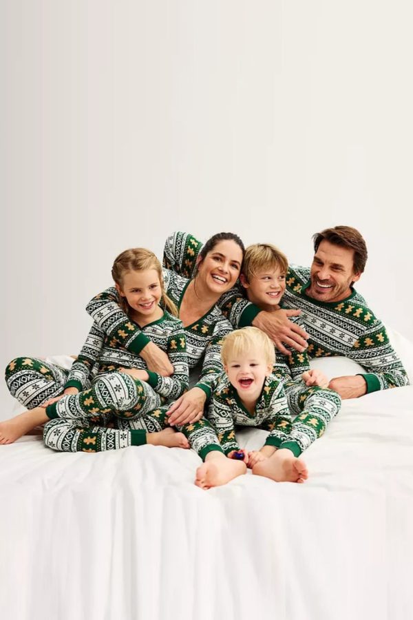 Kerstmis Losse Familie Bijpassende Groene Sneeuwvlok Peperkoek Man Patroon Pyjama Set Schn?ppchen – Bild 2