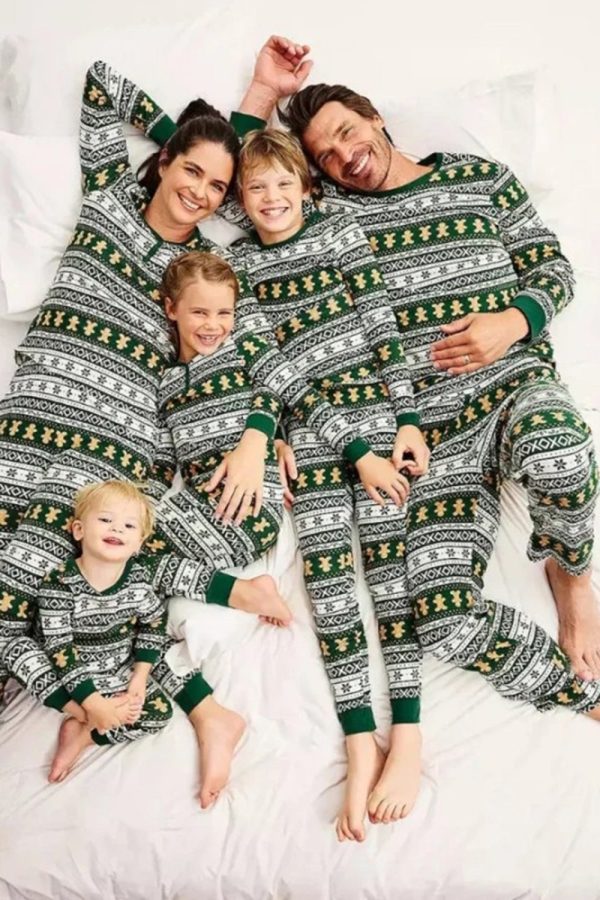 Kerstmis Losse Familie Bijpassende Groene Sneeuwvlok Peperkoek Man Patroon Pyjama Set Schn?ppchen