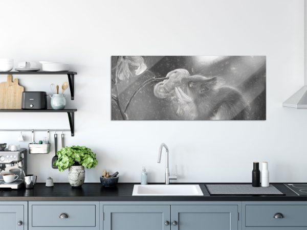 Eichhörnchen riecht an einer Blume, Glasbild Panorama Angebot – Bild 3
