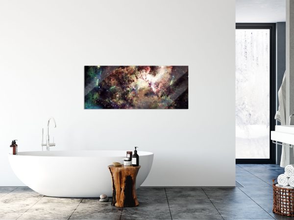 Bunte Nebelgalaxie und Sterne, Glasbild Panorama Verkauf – Bild 4