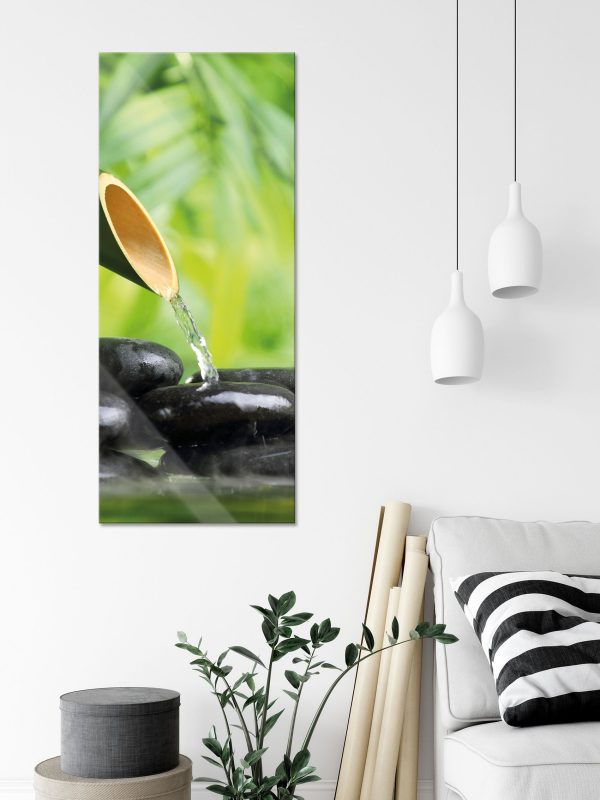 Bambusbrunnen mit Steinen, Glasbild Panorama Verkauf – Bild 3